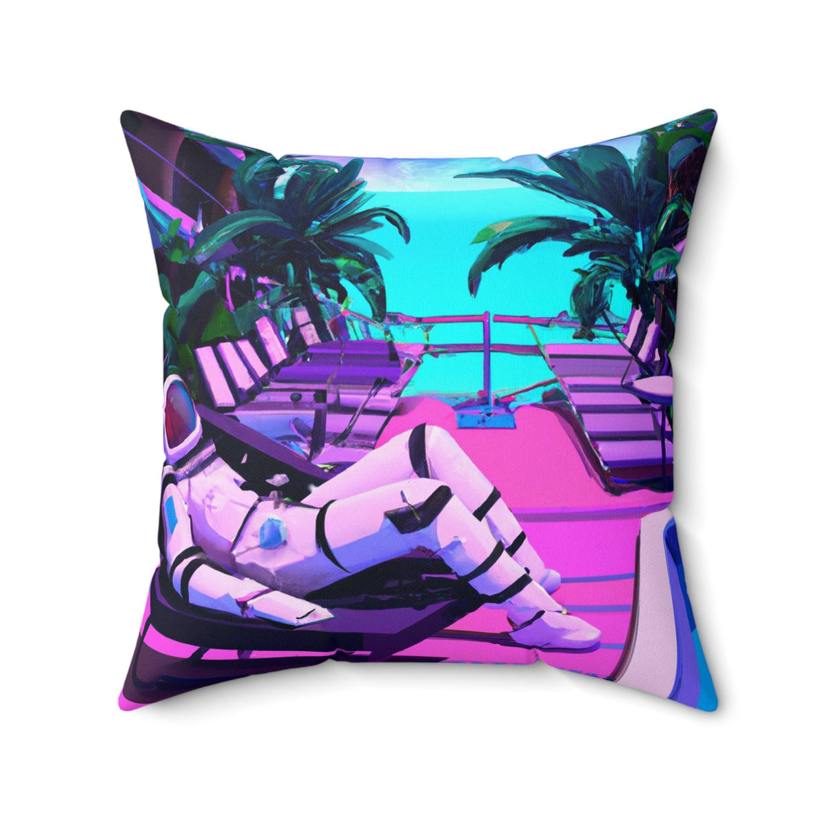 Lounging Astronaut Printed Throw Pillow 20" × 20"