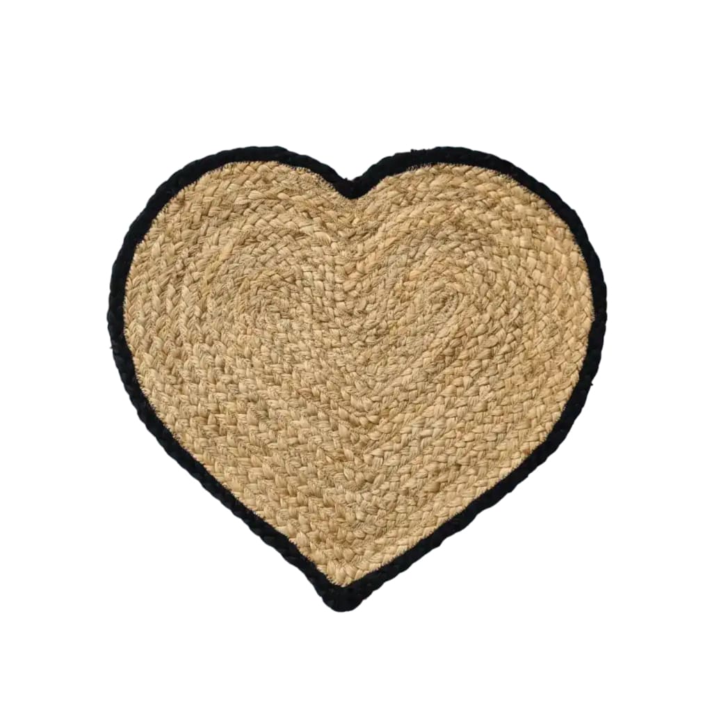 Love Heart Shape Jute Rug - A beautifully woven area rug in a charming heart shape, perfect for adding a touch of warmth to your dining room. This round jute rug serves as an elegant dining room carpet, ideal for those seeking large area rugs with a natural texture.