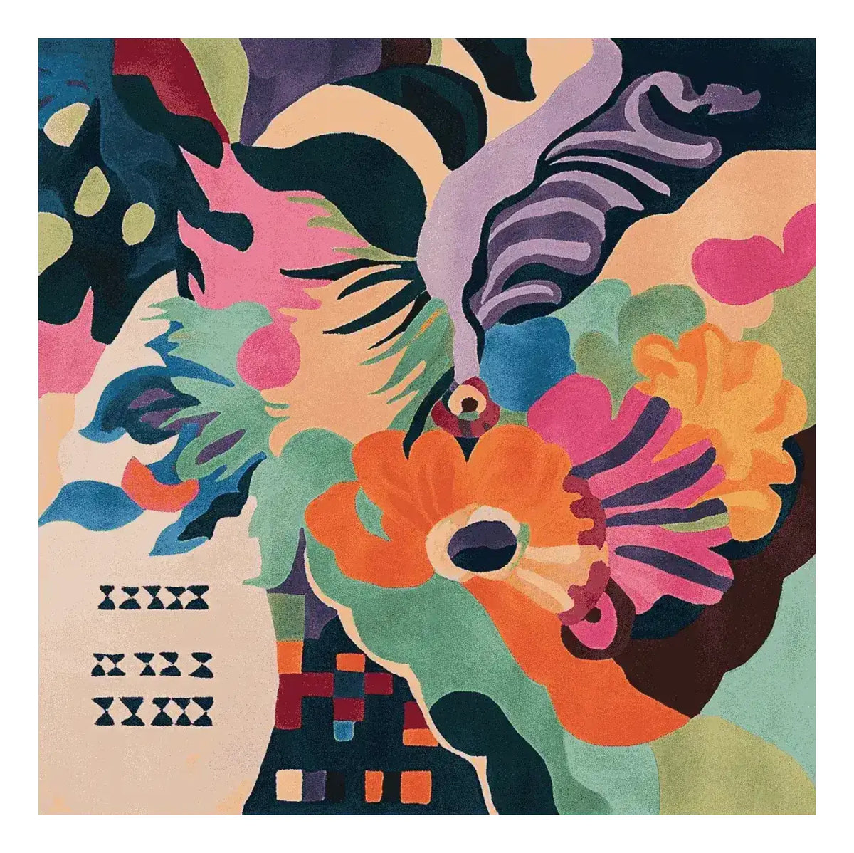 Vibrant Lucid Abstract Dream Hand Tufted Area Rug showcasing a colorful and contemporary design. This square area rug is perfect for adding a pop of color to living room spaces, measuring 8x10. Made from quality wool, this modern rug features an abstract pattern with bold floral and geometric shapes, ideal for those seeking unique area rugs for their living room.