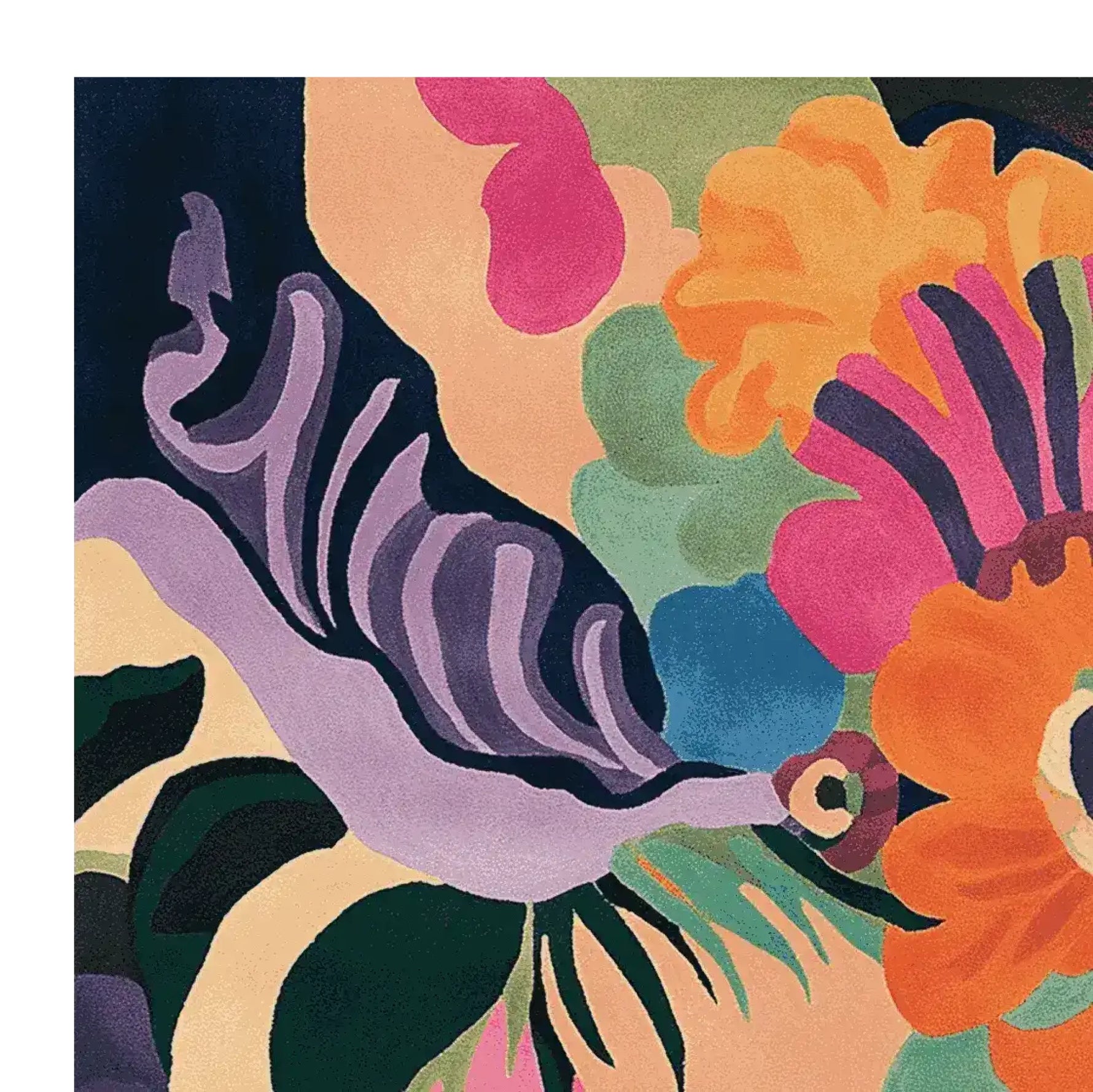 Vibrant Lucid Abstract Dream Hand Tufted Area Rug featuring a colorful, contemporary design with bold floral patterns. This wool square area rug, perfect for living room rugs 8x10, showcases a stunning mix of oranges, purples, and greens, making it an ideal choice for modern decor.