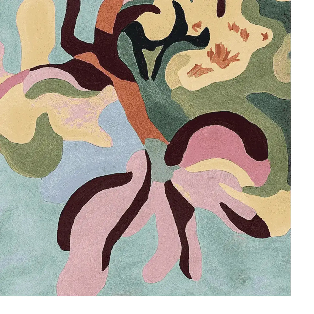 Vibrantly colored Lucid Garden Hand Tufted Area Rug with an abstract design, showcasing a mix of earthy tones and pastels. Ideal as a contemporary wool rug for living rooms, this 8x10 rug adds a modern flair to your space.
