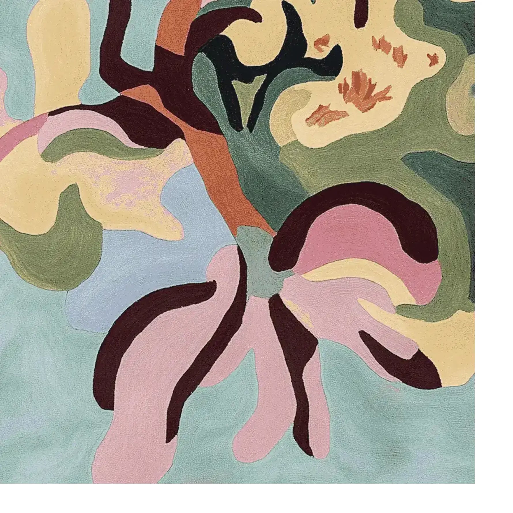 Vibrantly colored Lucid Garden Hand Tufted Area Rug with an abstract design, showcasing a mix of earthy tones and pastels. Ideal as a contemporary wool rug for living rooms, this 8x10 rug adds a modern flair to your space.