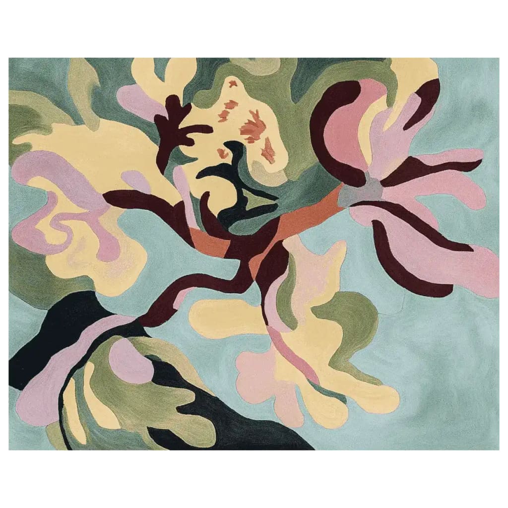 Contemporary Lucid Garden Hand Tufted Area Rug in soft pastel hues, featuring an abstract floral pattern. This wool rug is perfect for adding a touch of elegance to any living room. Ideal as an 8x10 rug for modern home decor.