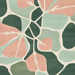 Close-up view of the Lucid Meadow Hand Tufted Area Rug, showcasing a contemporary abstract design in soft pink, green, and cream colors. This wool rug is perfect for adding a touch of elegance to large living spaces, especially as an 8x10 living room rug.