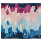 A vibrant Lucid Water Vibe Hand Tufted area rug featuring an abstract design with bold splashes of pink, blue, and cream. This contemporary wool rug is perfect for adding a stylish touch to your living room. Ideal for 8x10 spaces, this rug brings a modern flair to any home decor.
