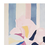 Top view of the Luminous Bloom Flow Hand Tufted Rug featuring a contemporary design with soft pastel colors. This wool area rug showcases an abstract floral pattern ideal for adding a modern touch to large living rooms. Perfect for those seeking stylish area rugs for the living room.