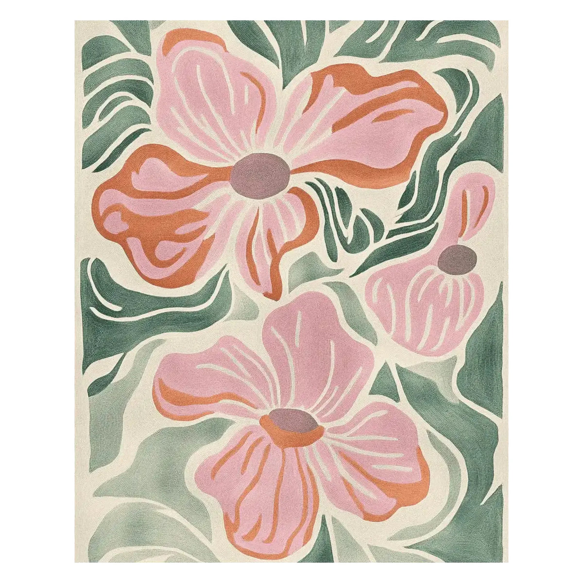 A beautifully crafted Lush Blush Bloom Hand Tufted Area Rug showcasing an abstract floral design in soft pinks and greens. Perfect for adding a touch of elegance to any living room, this contemporary wool rug brings warmth and style, making it an ideal choice for those seeking quality rugs for living room spaces.
