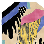 Vibrant and artistic Lush Lines Hand Tufted Area Rug featuring an abstract design in black, blue, pink, and yellow, perfect for contemporary living room settings. This wool rug adds a bold touch to large living room spaces.