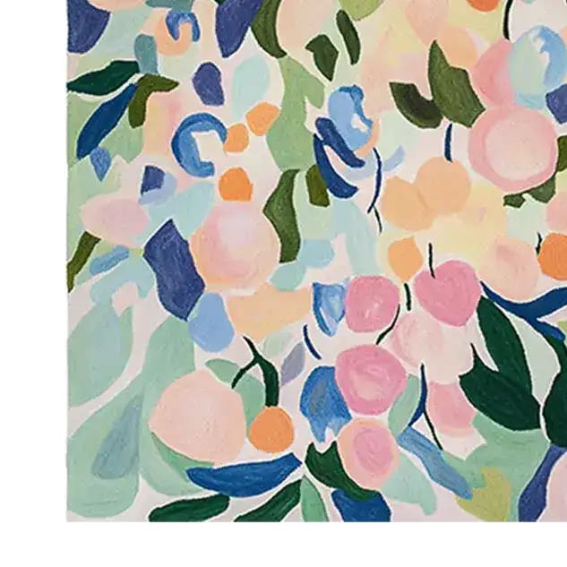 A vibrant Lush Painted Meadow Hand Tufted Area Rug featuring a contemporary abstract floral design. This wool rug displays a colorful mix of pink, blue, green, and orange hues, perfect for adding a lively touch to your living room decor. Ideal as a large living room rug, it combines style and comfort seamlessly.