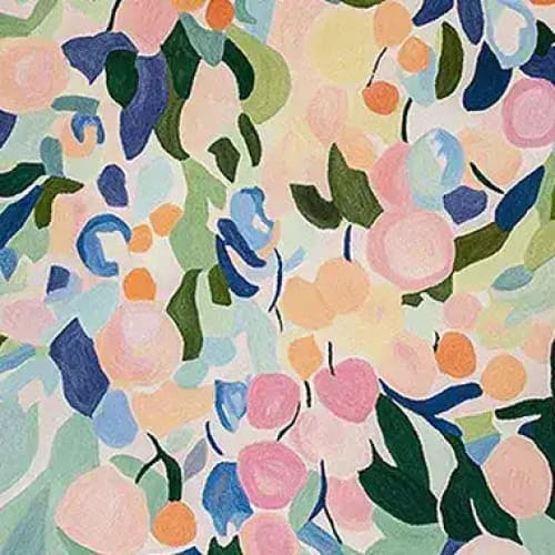 A vibrant and colorful area rug featuring an abstract floral design with pink, blue, green, and orange hues. This contemporary wool rug adds a lively touch to any living room, making it an ideal choice for large living room spaces.