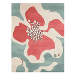 Lush Petal Mirage Hand Tufted Rug showcasing a vibrant abstract floral design in shades of red, cream, and teal. This contemporary wool area rug is perfect for enhancing any living room space, especially in an 8x10 size.