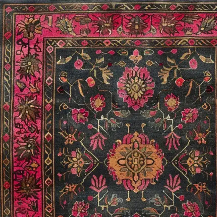 This elegant Luxe Crimson Labyrinth Hand Knotted Area Rug showcases a rich vintage design with intricate floral patterns. Perfect for adding a touch of elegance to any living room, this 8x10 Persian rug features a vibrant combination of deep crimson and black tones, accented with delicate floral motifs that evoke a timeless charm.