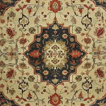 This Luxe Floral Medallion Hand Knotted Area Rug showcases an intricate Persian design with a vintage vibe. The square rug features a rich floral pattern in warm tones of red, navy, and beige, making it a perfect wool rug for living rooms. With its 8x10 size, this floral rug adds elegance and charm to any space, perfectly fitting as an area rug for the living room.