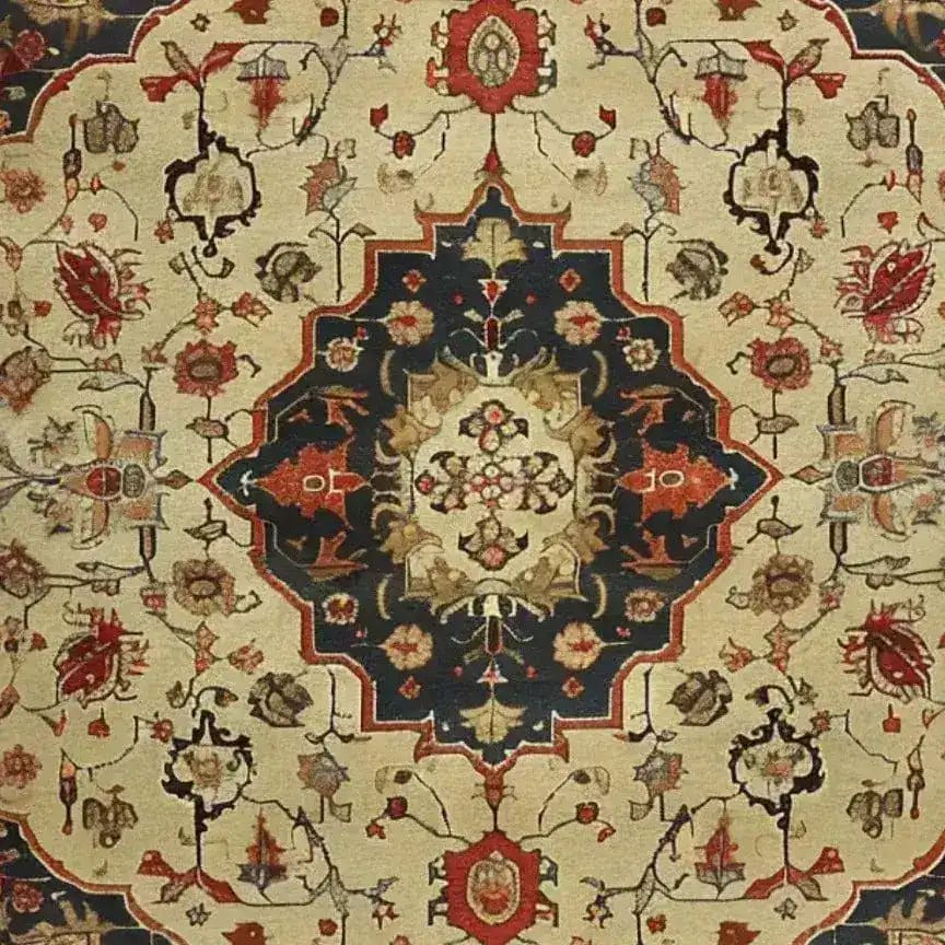 This Luxe Floral Medallion Hand Knotted Area Rug showcases an intricate Persian design with a vintage vibe. The square rug features a rich floral pattern in warm tones of red, navy, and beige, making it a perfect wool rug for living rooms. With its 8x10 size, this floral rug adds elegance and charm to any space, perfectly fitting as an area rug for the living room.