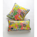 Luxurious throw pillows featuring vibrant lemon yellow color with zebra and pagoda designs, perfect for adding a pop of color and style to your home decor.