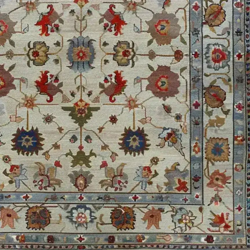 Luxurious Petal Weave Hand Knotted Area Rug featuring an intricate floral design with vibrant colors, evoking a vintage Persian rug style. Perfect for adding a touch of elegance to living rooms, this 8x10 floral rug showcases detailed patterns and a rich tapestry of hues.