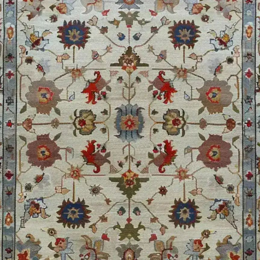 Luxurious Petal Weave Hand Knotted Area Rug featuring a vintage floral design with intricate Persian patterns. This 8x10 living room rug displays a harmonious blend of earthy tones and vibrant reds, adding elegance and warmth to any space.