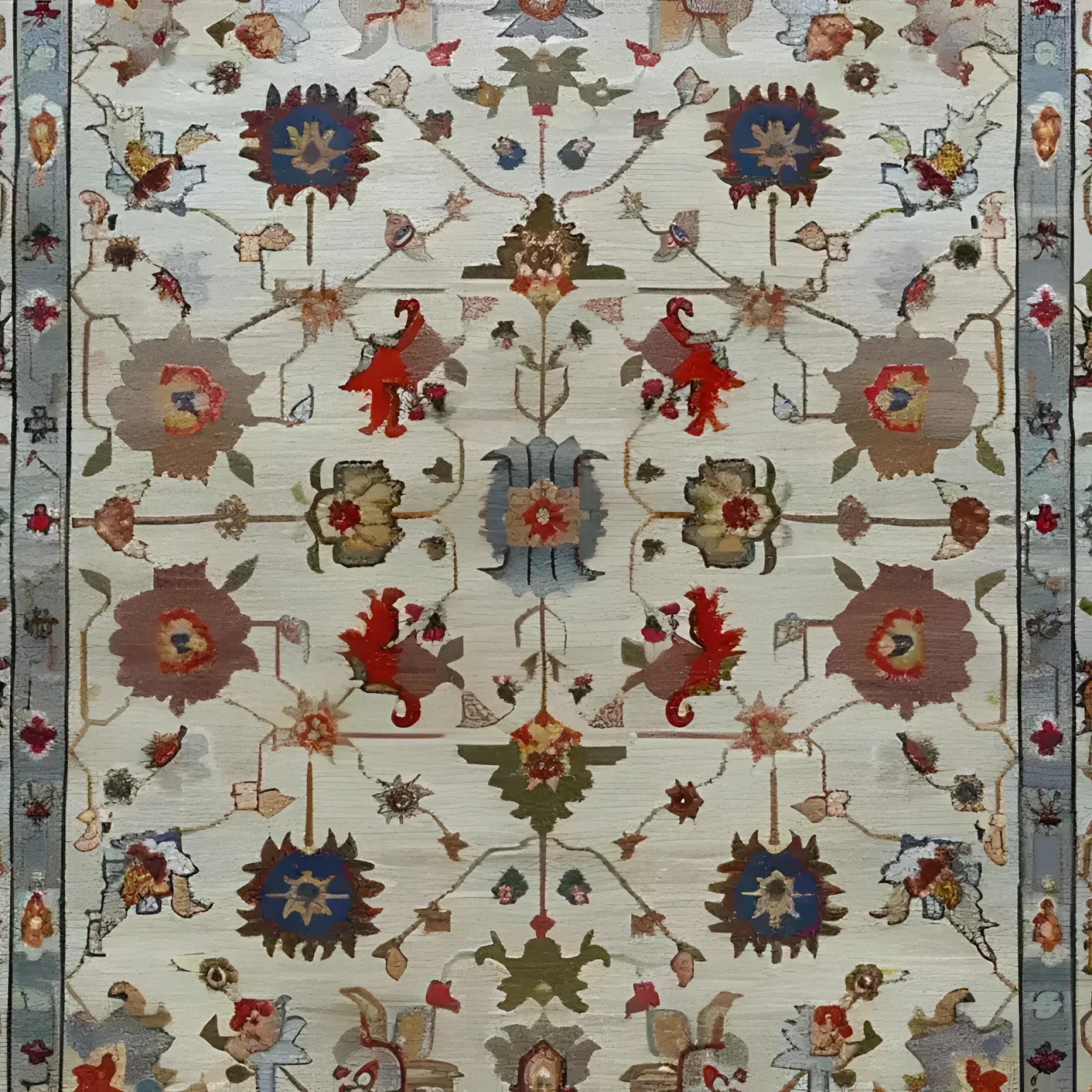 Luxurious Petal Weave Hand Knotted Area Rug featuring a vintage floral design with intricate Persian patterns. This 8x10 living room rug displays a harmonious blend of earthy tones and vibrant reds, adding elegance and warmth to any space.