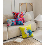 Luxurious tropical throw pillow featuring a vibrant cockatoo design, perfect for adding a pop of color to any living space.