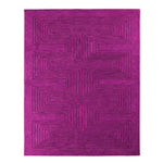 Top view of the Magenta Artic Geo Modern Hand Tufted Wool Rug, showcasing its vibrant magenta color and intricate geometric pattern. Ideal as a large area rug for a contemporary dining room setting, this wool rug adds a bold touch to formal dining room decor.