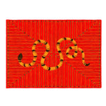 Vibrant red hand-tufted wool rug featuring an abstract snake design, perfect as a striking area rug for dining rooms or bedrooms. This unique wool rug adds a bold touch to your dining table setup or bedroom decor.