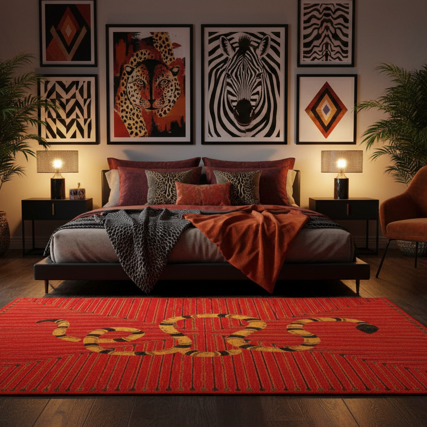 Magic Snake Animal Red Hand Tufted Wool Rug