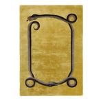 A stunning Magic Snake Gold Lush Hand Tufted Wool Rug, ideal for large living rooms or offices. This vintage area rug features an intricate snake design on a golden background, crafted from high-quality wool for a luxurious touch.