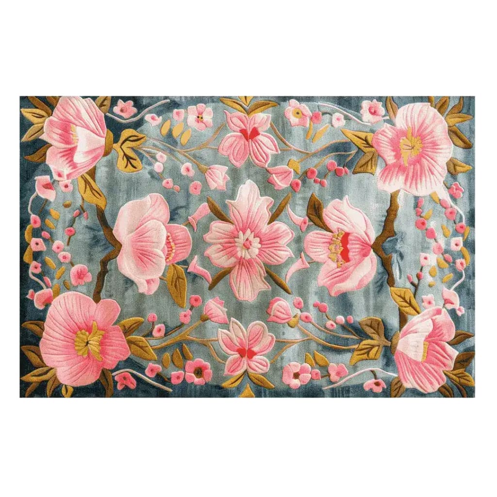 Beautiful Magnolia Blossom Hand Tufted Area Rug featuring elegant pink and green floral patterns on a soft background, perfect for enhancing your dining room or large living room. This wool rug adds a touch of nature-inspired style to any living room.