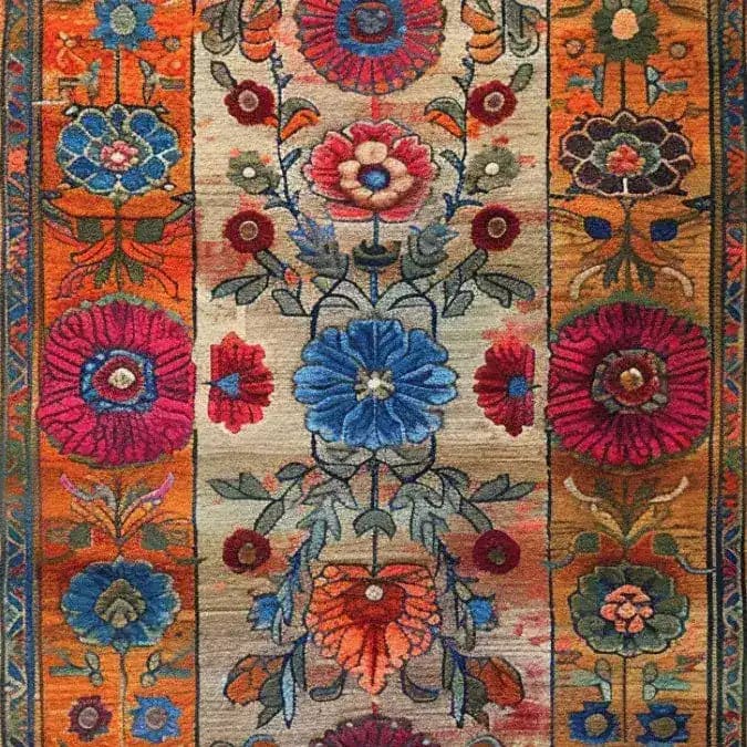 Vibrant Maharaja Garden Hand Tufted Area Rug featuring an intricate floral pattern in rich colors, perfect for adding a touch of luxury to your dining room or bedroom. This wool rug showcases detailed blooms and foliage, making it an ideal choice for bedroom rugs and enhancing the elegance of any space.
