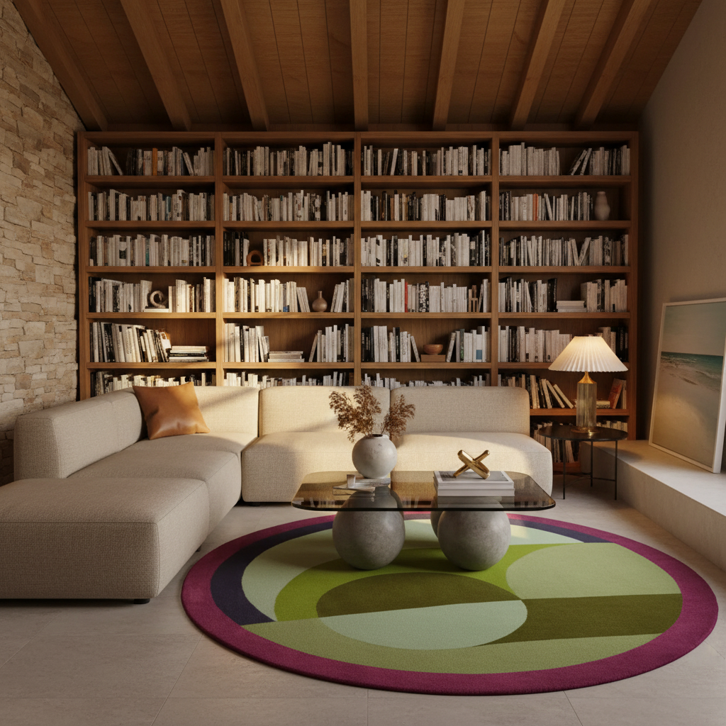 Maia Burgundy Geometric Round Hand Tufted Wool Rug