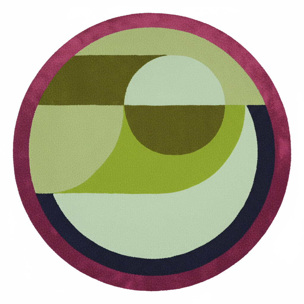 Round rug with geometric pattern on a white background