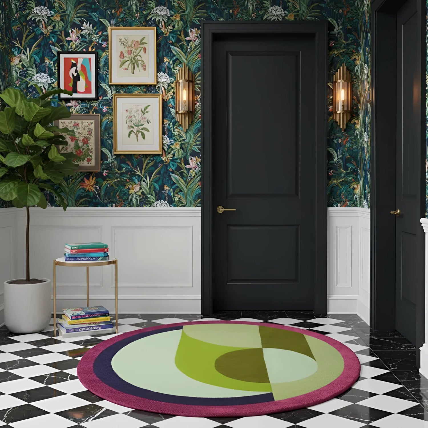 Maia Burgundy Geometric Round Hand Tufted Wool Rug