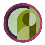 This Maia Burgundy Geometric Round Hand Tufted Wool Rug showcases a vibrant abstract design. The area rug features contrasting colors like burgundy, green, and beige, making it a perfect fit for modern bedroom area rugs or living room accents. Its round shape and wool texture add warmth and style, ideal for those seeking unique rugs for bedroom decor.