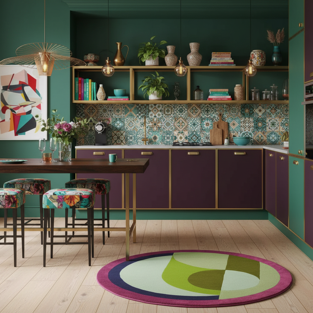 Maia Burgundy Geometric Round Hand Tufted Wool Rug