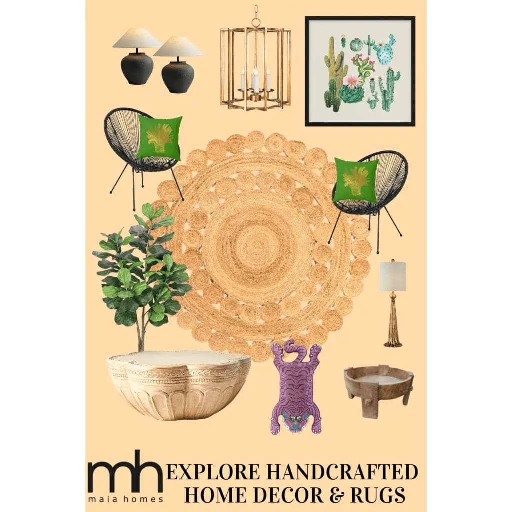 Discover the elegance of the Maia Classic Circles Round Jute Rug, perfect for enhancing your living room. This stylish area rug, with its intricate woven pattern, adds a touch of natural beauty to any space. Ideal for those seeking unique living room area rugs, this round rug is crafted from high-quality jute, ensuring durability and a cozy atmosphere.