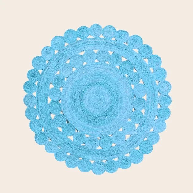Maia Classic Circles Round Jute Rug - Blue