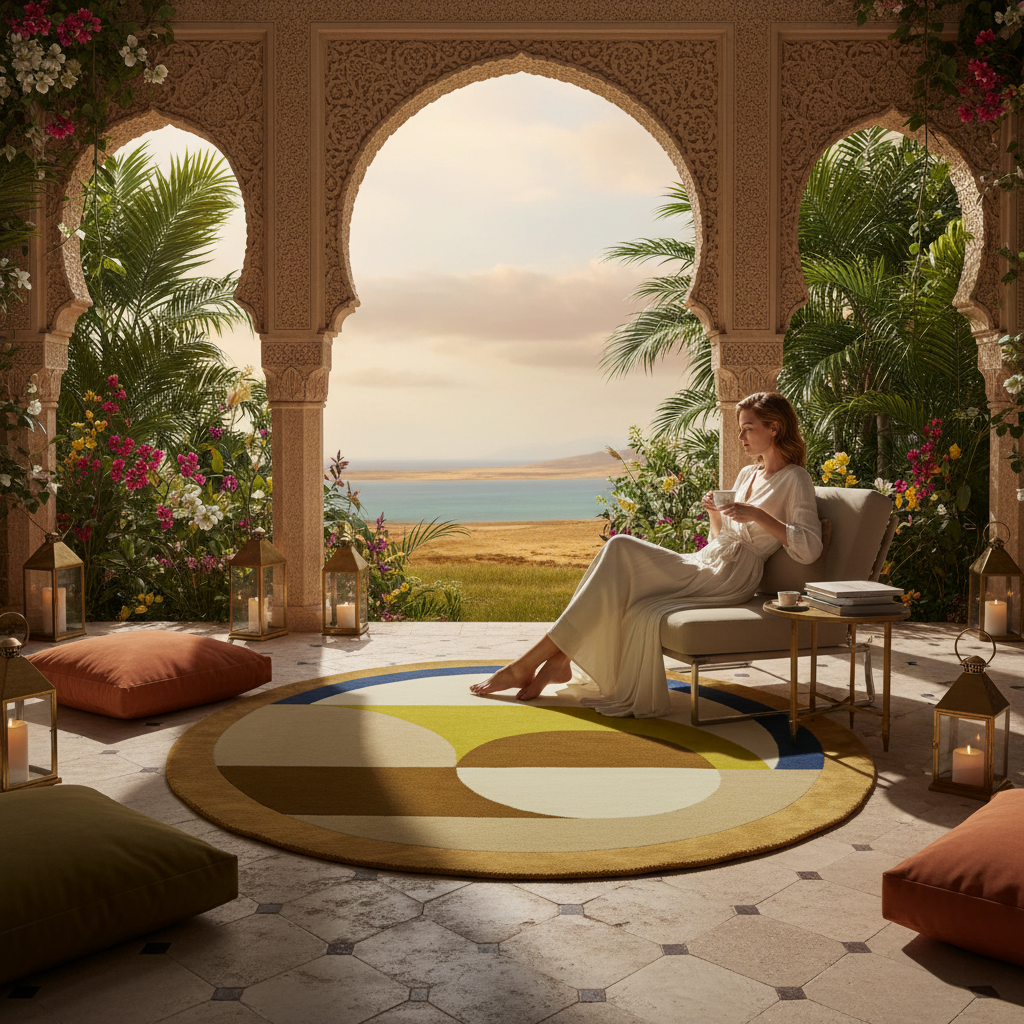 Maia Golden Brown Round Hand Tufted Wool Rug