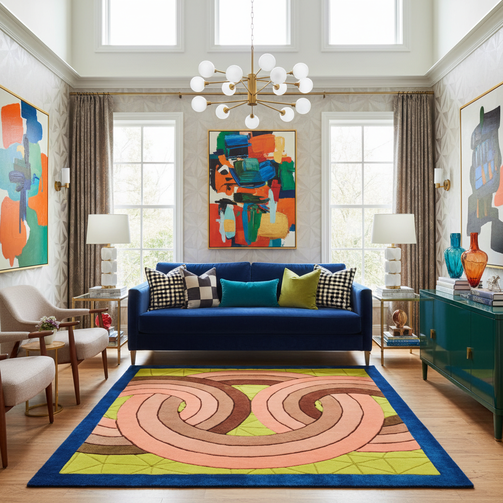 Maia Knotted Circles on Square Hand Tufted Wool Rug - Blue