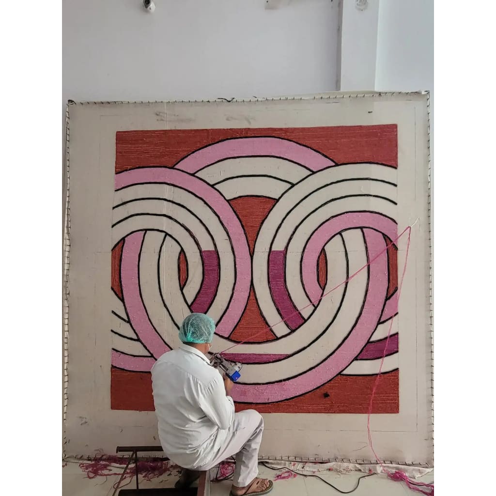 Maia Knotted Circles on Square Hand Tufted Wool Rug - Green - MAIA HOMES