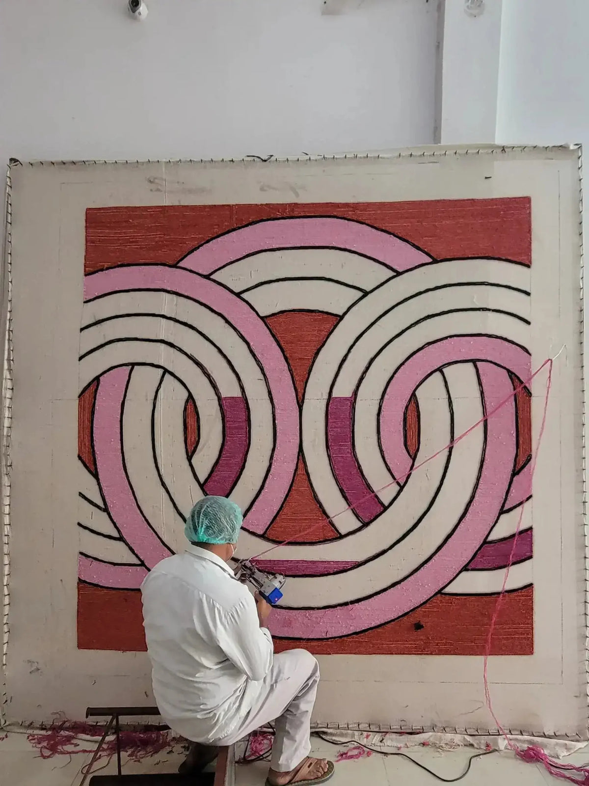 Maia Knotted Circles on Square Hand Tufted Wool Rug - Green - MAIA HOMES