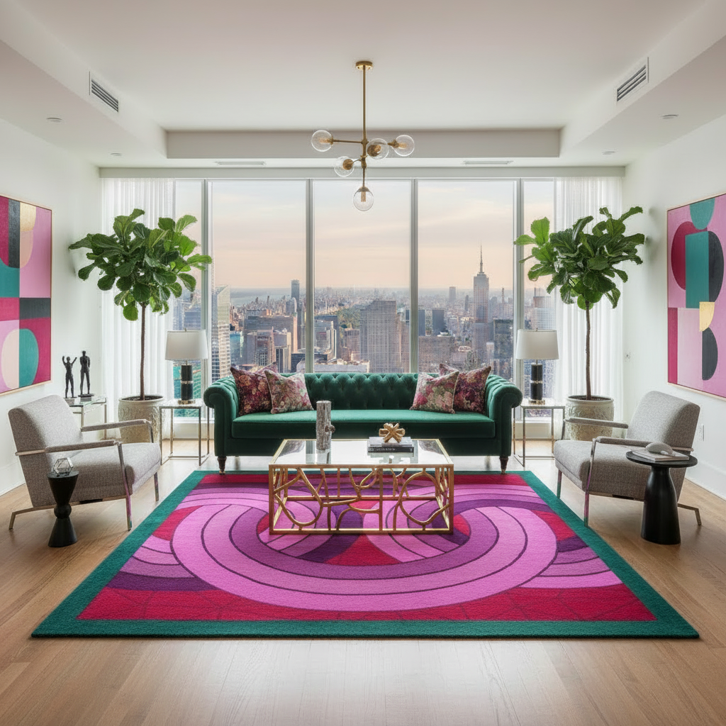 Maia Knotted Circles on Square Hand Tufted Wool Rug - Green