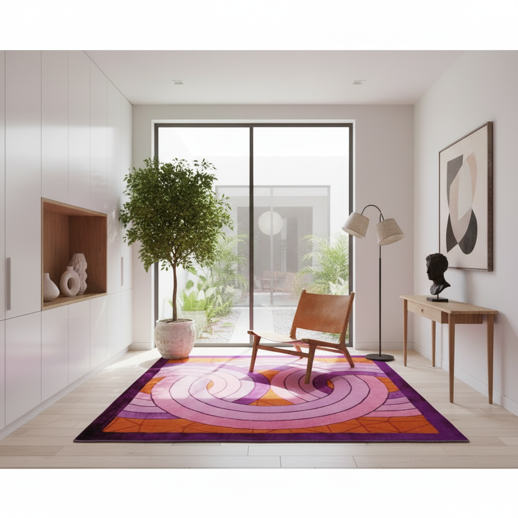 Maia Knotted Circles on Square Hand Tufted Wool Rug - Purple