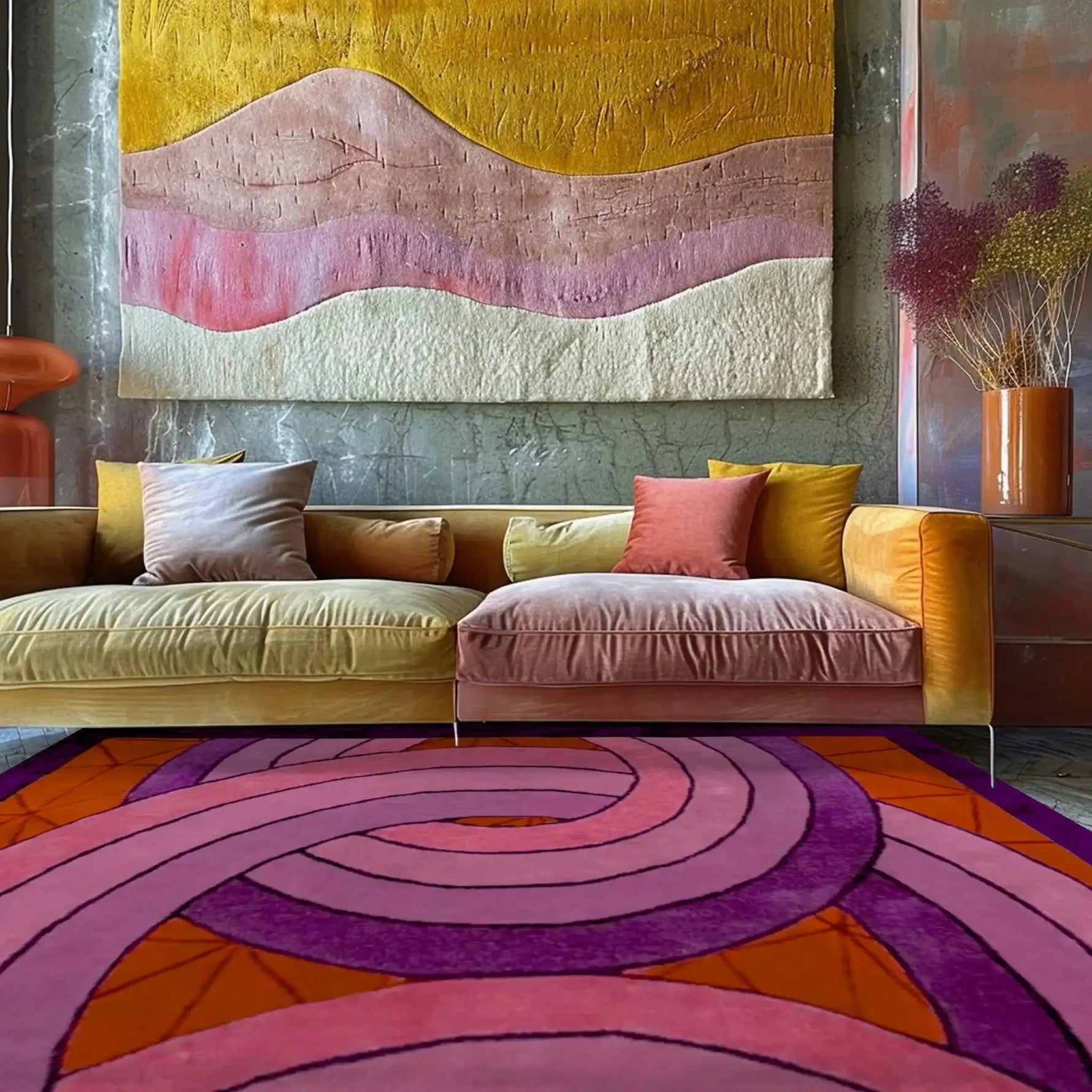 Maia Knotted Circles on Square Hand Tufted Wool Rug - Purple