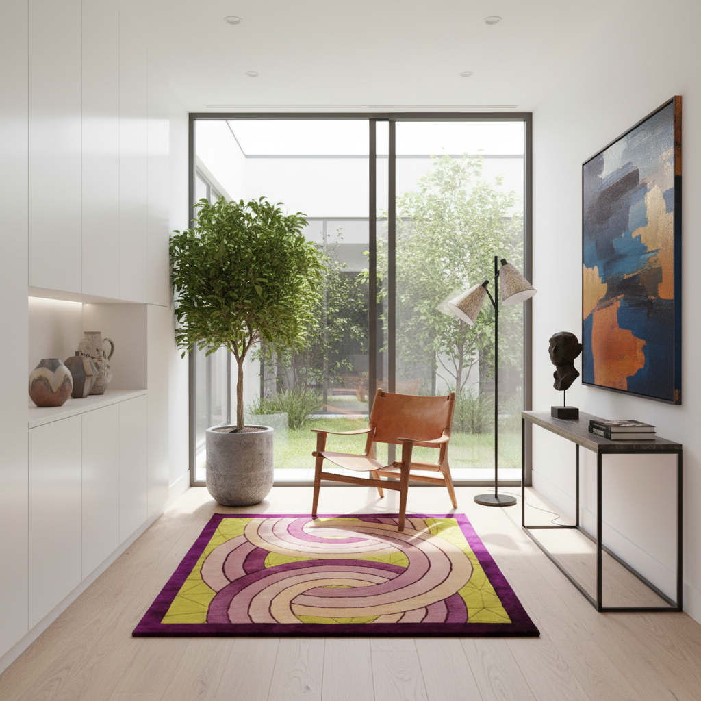 Maia Knotted Circles on Square Hand Tufted Wool Rug - Purple/Cream