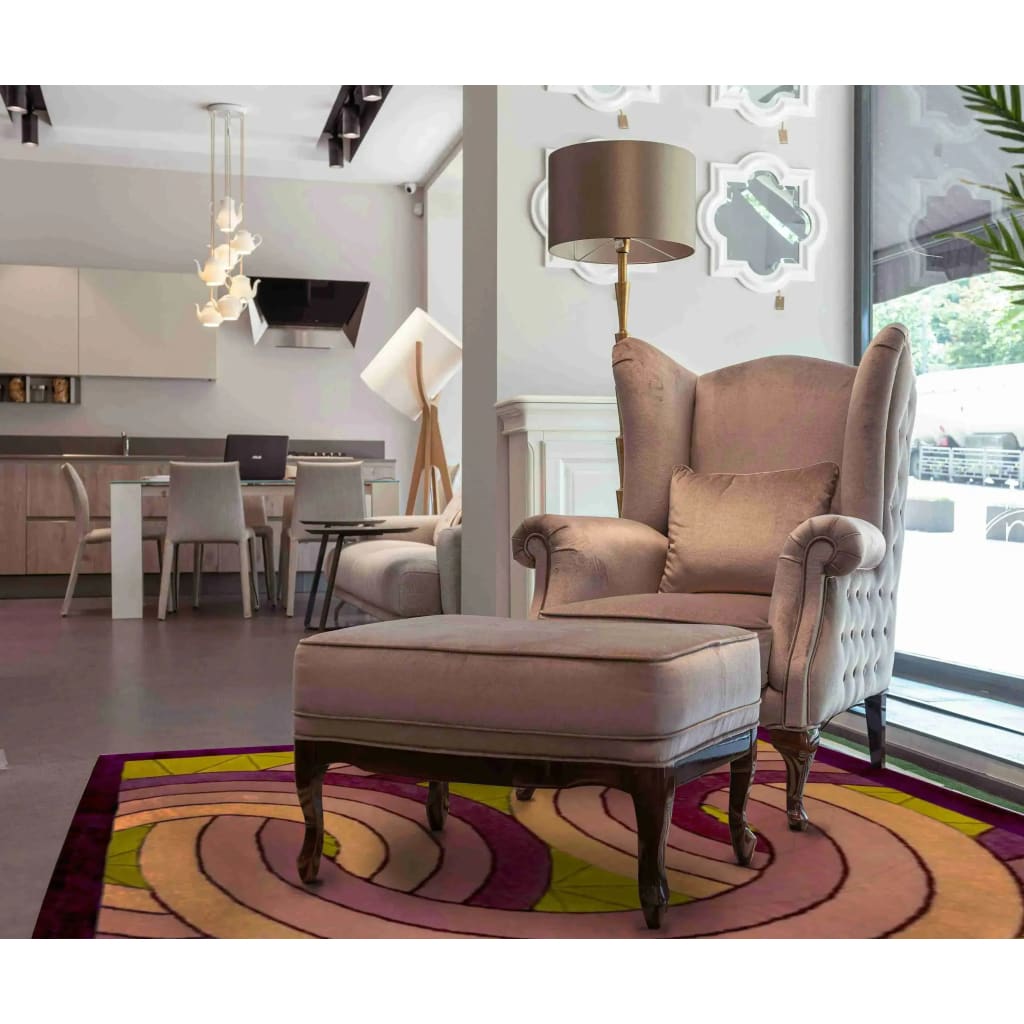 Maia Knotted Circles on Square Hand Tufted Wool Rug - Purple/Cream