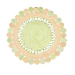 A top view of the Maia Round and Round Jute Rug in a vibrant yellow hue. This area rug features a circular design with intricate weaving patterns, ideal for adding a cozy touch to living rooms. Perfect as a round rug for spaces requiring an 8x10 living room rug.