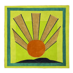 This stunning square area rug showcases a vibrant Art Deco design with a sunrise motif in bold colors, making it a perfect contemporary rug for a large living room. Crafted from high-quality wool, this hand-tufted rug is an elegant addition to any living space, offering both style and comfort as an area rug for living rooms.