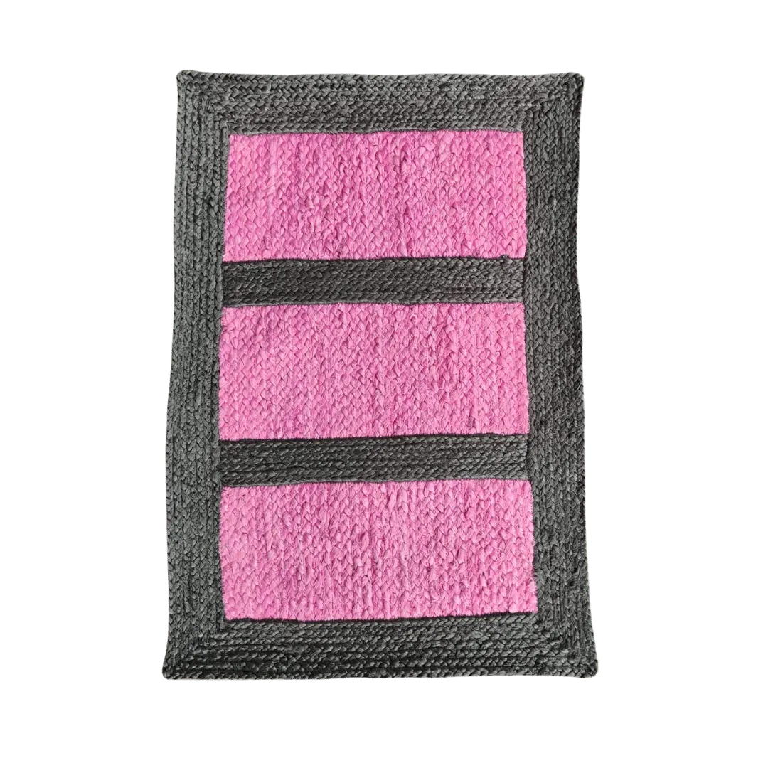 Black and Pink Braided Jute Rug