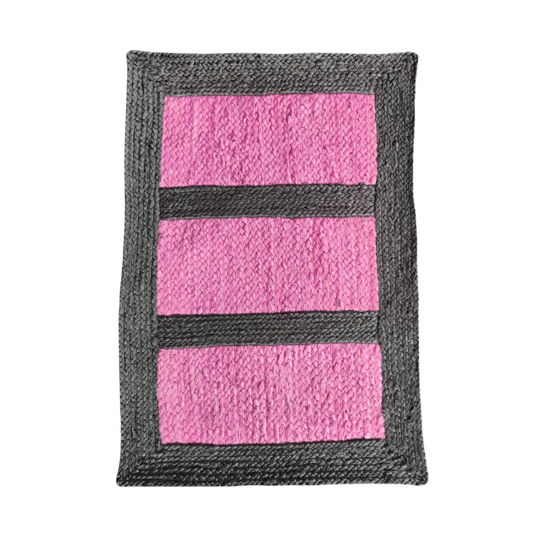 Black and Pink Braided Jute Rug