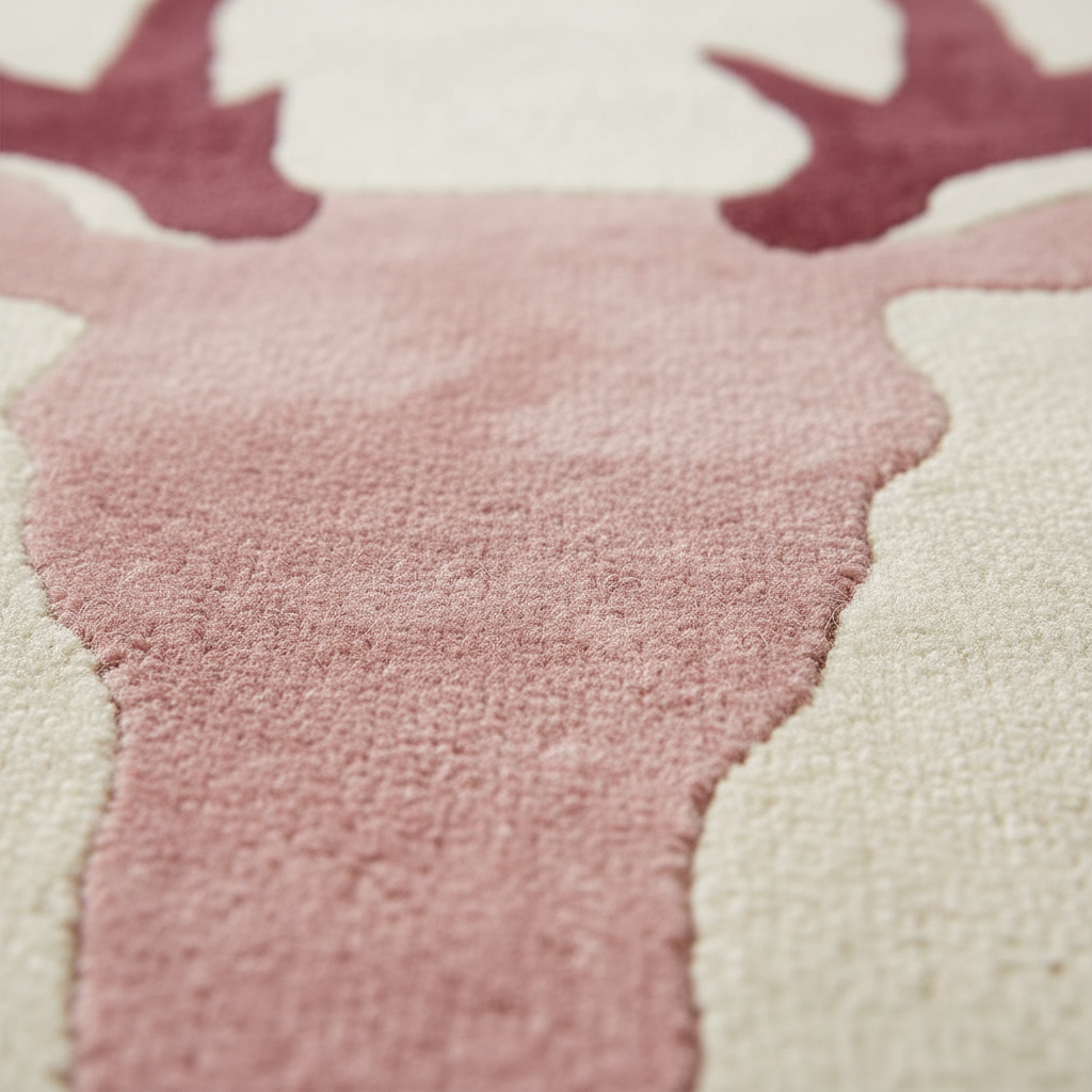 Close-up of a pink and white patterned rug